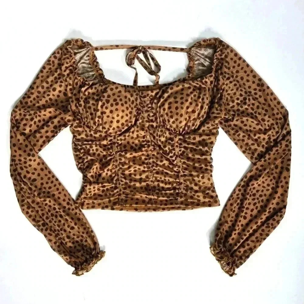 Dylan Ryan cheetah animal print long sleeve blouse sz XL